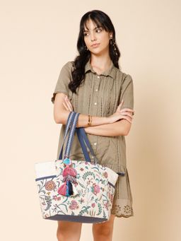 Anekaant - Petal Posh Navy Blue Cotton Sequined Tote Bag