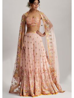 Gopi Vaid - Ira Bustier Pink Blouse with Sharara and Dupatta
