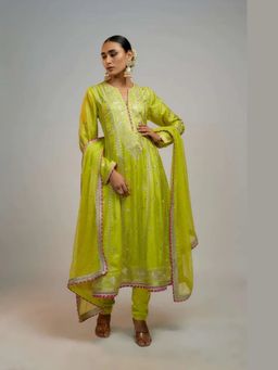 Gopi Vaid - Aarohi Yellow Anarkali Kurta with Churidar and Dupatta