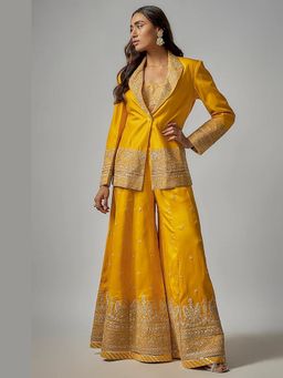 Gopi Vaid - Golconda Afreen Mustard Bustier with Blazer and Sharara