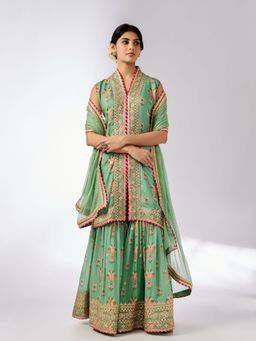 Gopi Vaid - Dhriti Sleeveless Green Kurta with Sharara and Dupatta