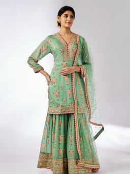 Gopi Vaid - Sadhna Green Kurta with Sharara and Dupatta