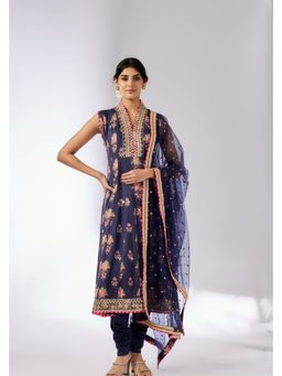 Gopi Vaid - Madhuri Navy Blue Anarkali Kurta with Churidar and Dupatta
