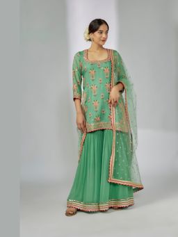 Gopi Vaid - Urja Green Kurta with Sharara and Dupatta