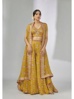 Gopi Vaid - Payal Mustard Blouse with Palazzo and Cape