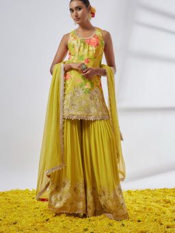 Gopi Vaid - Kalki Sleeveless Yellow Kurta with Sharara and Dupatta