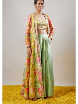 Gopi Vaid - Parul Multicolor Blouse with Palazzo and Jacket