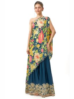 Gopi Vaid - Nupur One-Shoulder Blue Top with Sharara