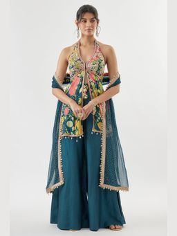 Gopi Vaid - Akshara Blue Top with Palazzo and Dupatta