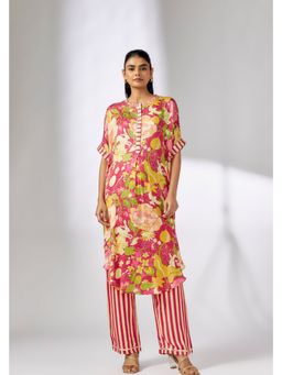 Gopi Vaid - Julia Ikat Pink Kaftan with Palazzo