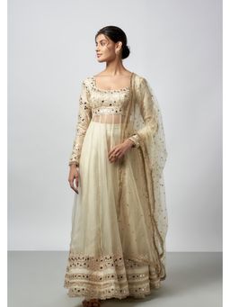 Gopi Vaid - Bhoomija Ivory Anarkali Kurta with Palazzo and Dupatta