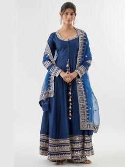 Gopi Vaid - Srivani Blue Anarkali Kurta with Pant and Dupatta