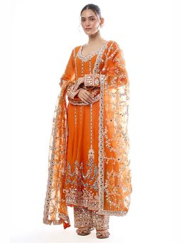 Gopi Vaid - Cheshtha Orange Anarkali Kurta with Pant and Dupatta