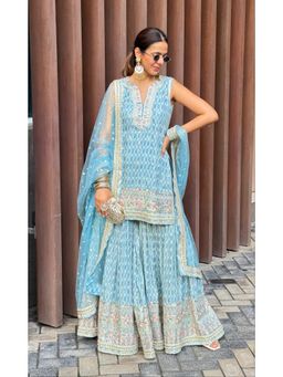Gopi Vaid - Sneha Adwani In Dhruvi Blue Kurta with Sharara and Dupatta