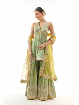 Gopi Vaid - Janhavi Peplum Yellow Top with Sharara and Dupatta
