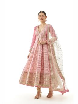 Gopi Vaid - Prisha Pink Anarkali Kurta with Churidar and Dupatta