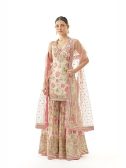 Gopi Vaid - Dhvanika Halter Ivory Kurti with Sharara and Dupatta