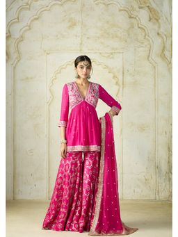 Gopi Vaid - Rida Pink Top with Sharara and Dupatta