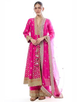 Gopi Vaid - Mehrunissa Pink Anarkali Kurta with Palazzo and Dupatta