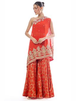 Gopi Vaid - Areesha One Shoulder Orange Top with Sharara