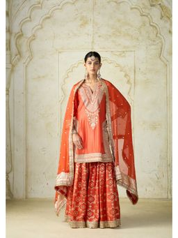 Gopi Vaid - Ameena Orange Kurta with Sharara and Dupatta