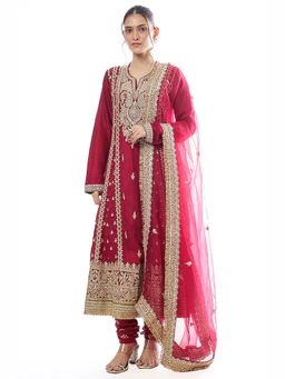 Gopi Vaid - Zahina Red Kurta with Churidar and Dupatta