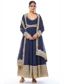 Gopi Vaid - Afsa Navy Blue Anarkali Kurta Churidar with Jacket and Dupatta