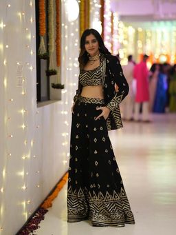 Gopi Vaid - Karishma Mehta In Marrakesh Black Blouse with Palazzo and Jacket