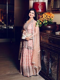 Gopi Vaid - Nusrat Sleeveless Pink Kurta with Sharara and Dupatta
