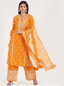 Gopi Vaid - New Rati Orange Kurta with Palazzo and Dupatta