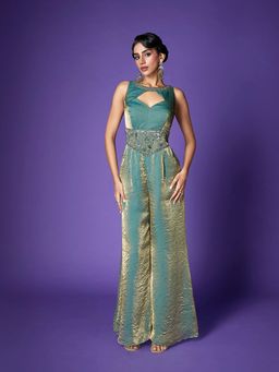 Qunic - Cobalt Elara Embellished Green Jumpsuit