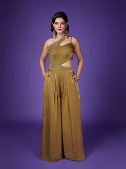 Qunic - Night Shift Embellished Gold Jumpsuit