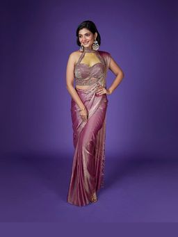 Qunic - After Hours Embellished Predraped Pink Saree with Stitched Blouse