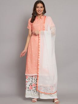 BLACK SCISSOR - Peach Semi Stitched Kurta with Palazzo & Dupatta (Set of 3)