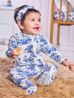 Softsens Baby - Vintage Toile Full Sleeves Bamboo Zipper Romper