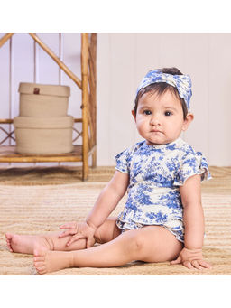 Softsens Baby - Vintage Toile Frill Sleeves Romper With Headband