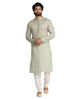 Manyavar - Mens Satin Blend Printed Kurta Churidar (Set of 2)