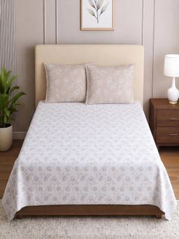 Threadwear - White Floral Cotton Flat Single Bed Size Bedsheet