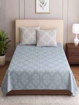 Threadwear - Slate Blue Floral Cotton Flat Single Bed Size Bedsheet