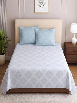 Threadwear - White Floral Cotton Flat Single Bed Size Bedsheet