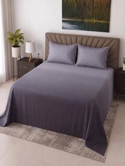 Threadwear - Purple Shade Floral Cotton Flat Super King Bed Size Bedsheet