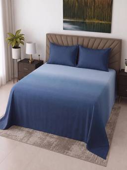 Threadwear - Blue Shade Floral Cotton Flat Super King Bed Size Bedsheet