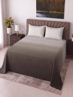 Threadwear - Coffee Shade Floral Cotton Flat Super King Bed Size Bedsheet
