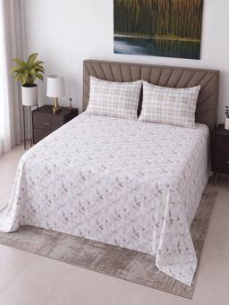 Threadwear - White Floral Cotton Flat Super King Bed Size Bedsheet