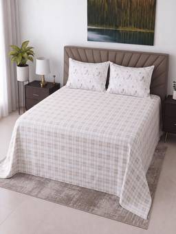 Threadwear - White Floral Cotton Flat Super King Bed Size Bedsheet