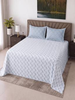Threadwear - White Floral Cotton Flat Super King Bed Size Bedsheet