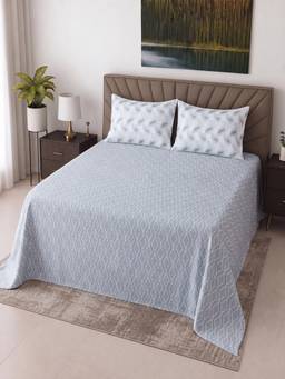 Threadwear - Dusty Blue Floral Cotton Flat Super King Bed Size Bedsheet