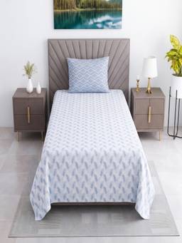 Threadwear - White Floral Cotton Flat Single Bed Sheet with Pillow Cover