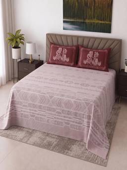 Threadwear - Maroon Shade Floral Cotton Flat Super King Bedsheet