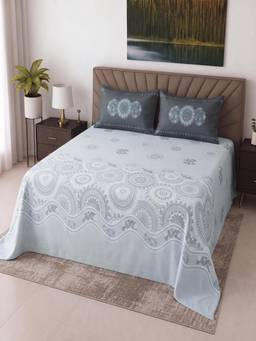 Threadwear - Ice Blue Floral Cotton Flat Super King Bedsheet